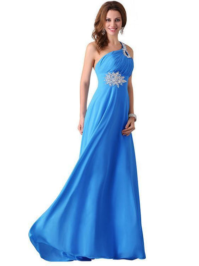 Beaded One-shoulder Slim Fit Evening Dress