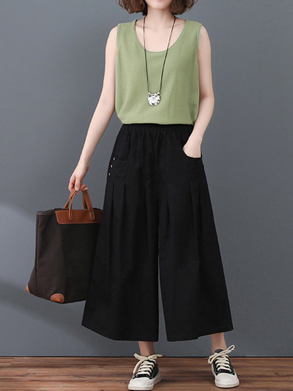 Casual Solid Color Column Wide Leg Culotte