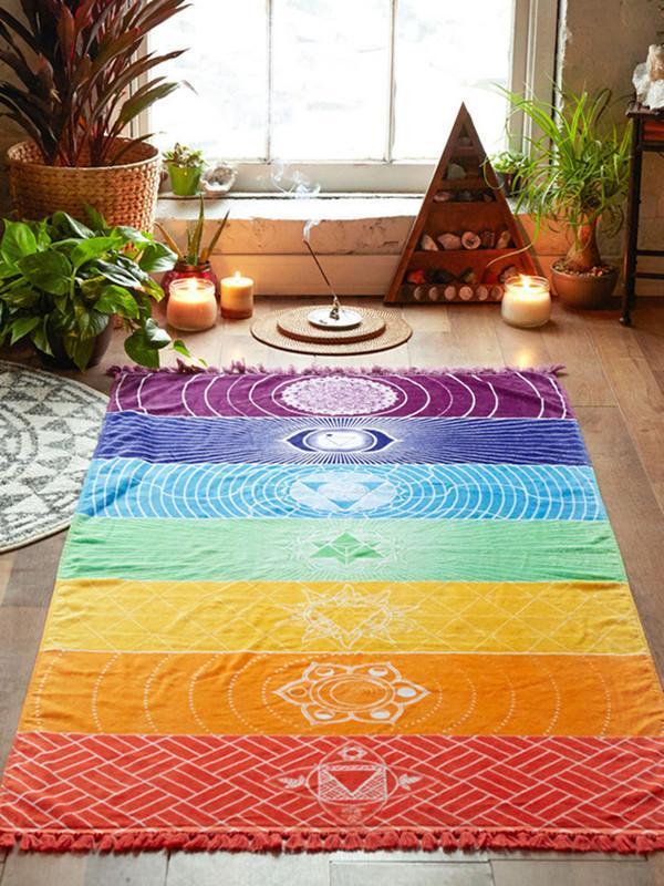 Unique Rectangle Rainbow Summer Beach Mat Yoga Mat