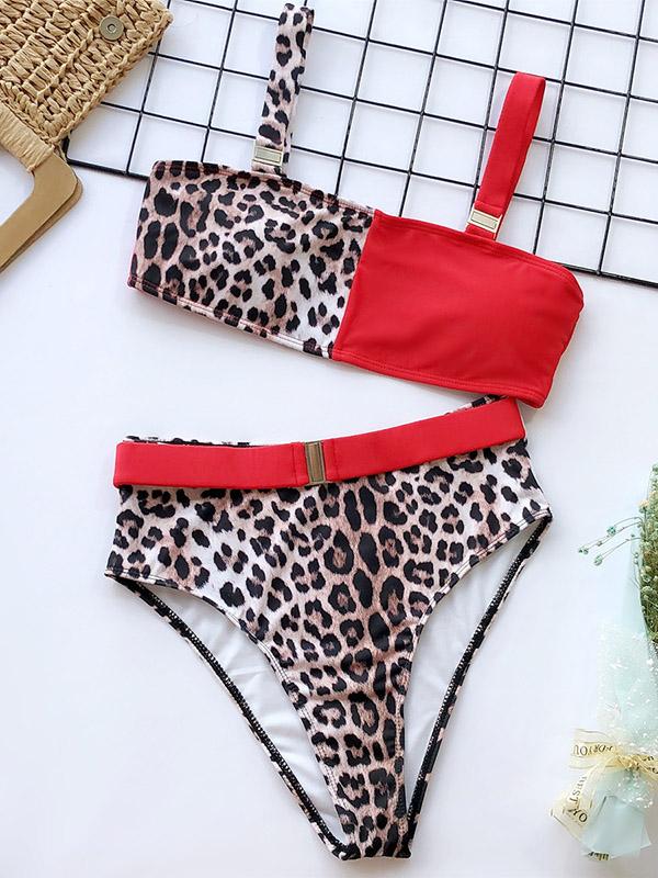 Empire Leopard Stitching Bikini Swimsuit