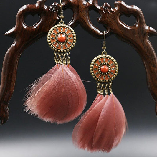 Alloy earrings female fluffy feather tassel long earrings