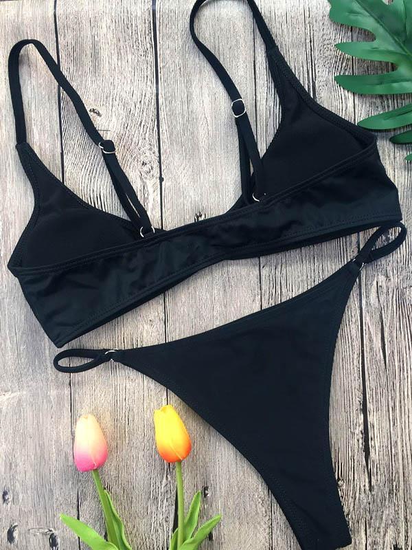 Sexy Plain Backless Bikinis Swimwear