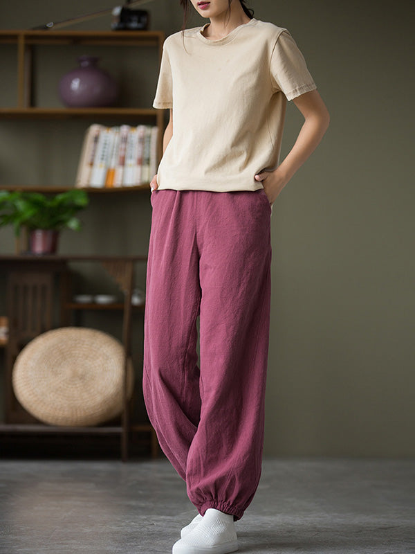 Simple Casual Loose Linen 7 Colors Color Pleated Elasticity Knickerbockers