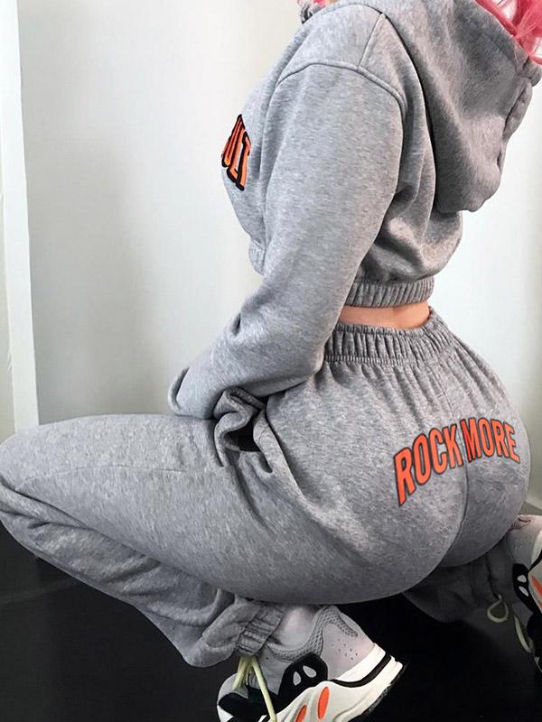 Hooded Cropped Long Sleeve Sweatershirts And Track Pants Suits