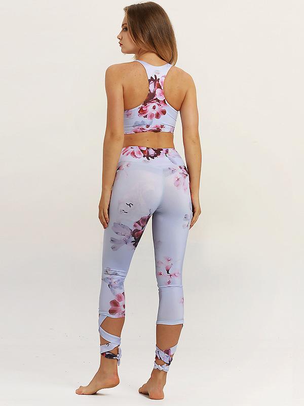 Bandage Floral Printed Sports Bra and Fitness Legging Suits