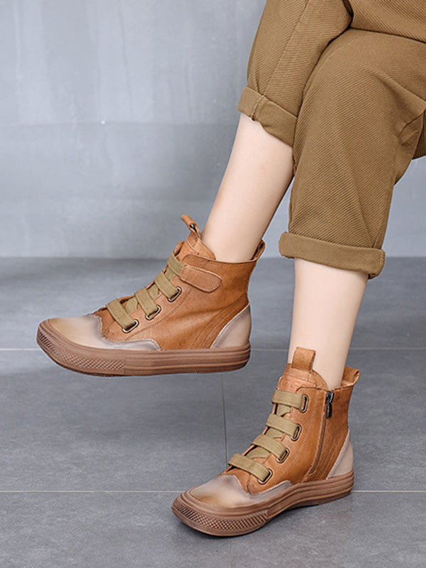 Vintage Leisure Fashion Zipper Cow Leather Short Boots