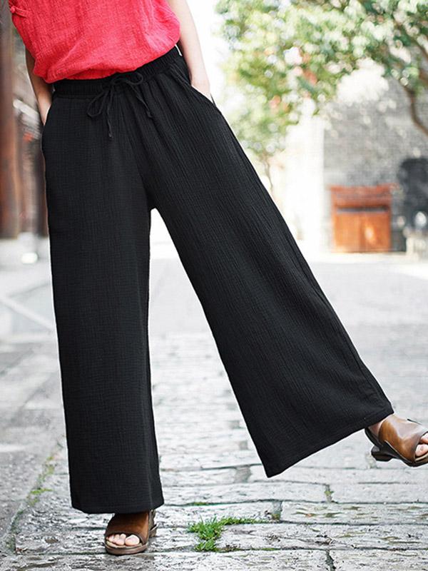 Cotton Linen Solid Wide Leg Pants