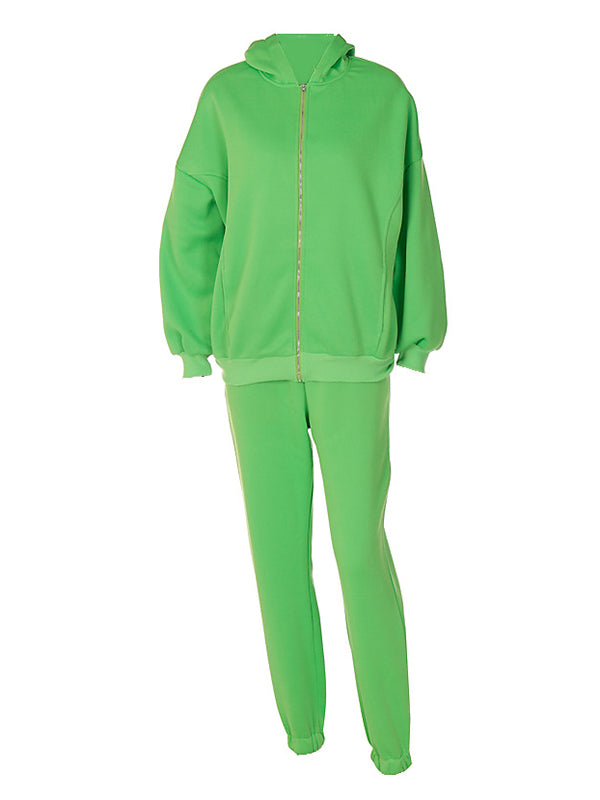 Loose Solid Color Sweatshirt&Pants Suits