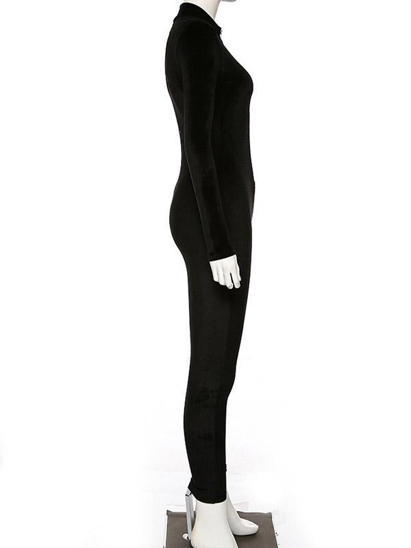 Solid Sports Zipper Yoga Jumpsuits