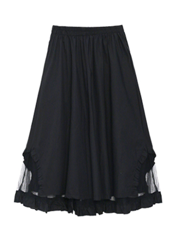 Stylish Black Split-Joint Gauze High Waisted A-Line Skirts