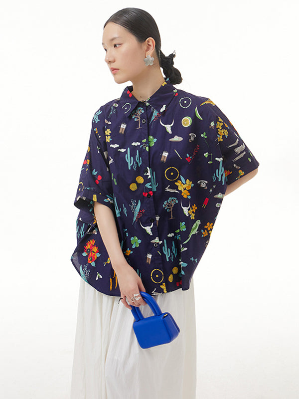 Simple Loose Cartoon Printed Blouse