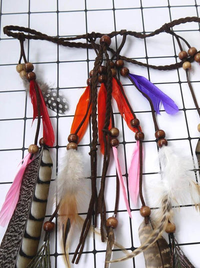 Indian Bohemia Tassels Feather Wooden Bead Headwear Accessories
