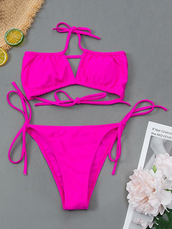 Sexy Drawstring Bandage Split Type Bikini Swimsuit