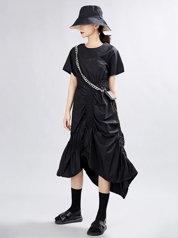 Summer Asymmetric Solid Ruffled Dress