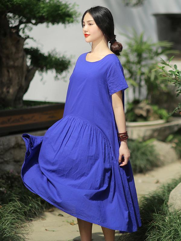 Long Loosen Dress with Short Sleeves, Two Colors