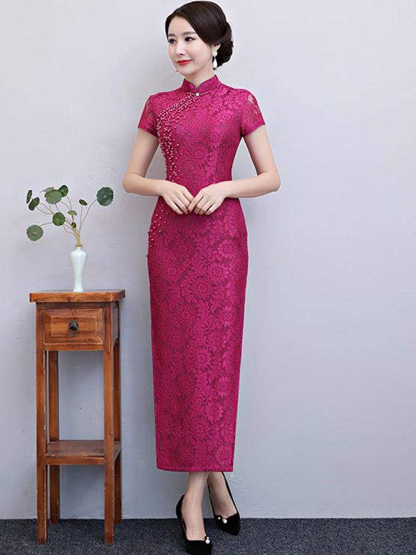 Pure Color Split-side Long Cheongsam