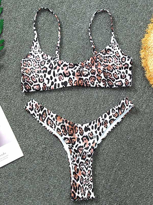 Leopard-Print Split Bikini Swimsuit