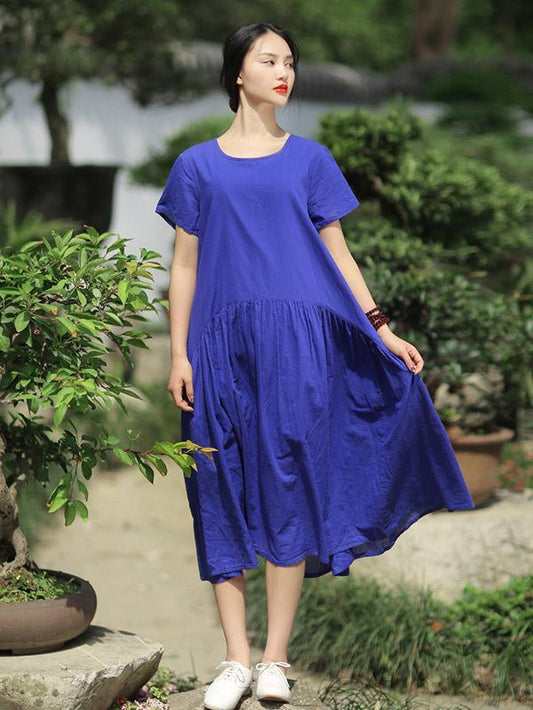 Long Loosen Dress with Short Sleeves, Two Colors