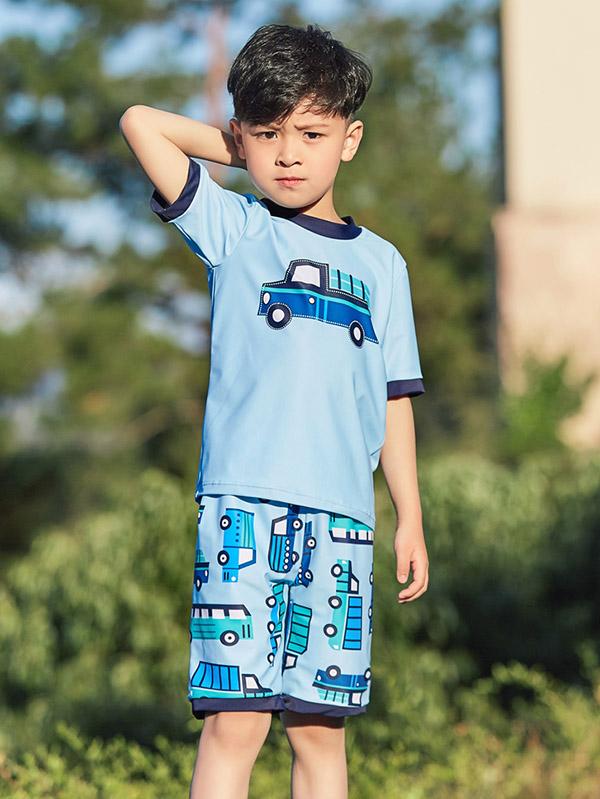 AONIHUA Truck Printed Short Sleeves Little Boy Swimwear