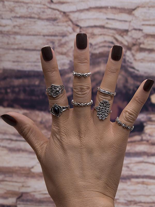 7PCS Vintage Silver Crystal Rings Accessories