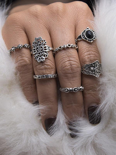 7PCS Vintage Silver Crystal Rings Accessories