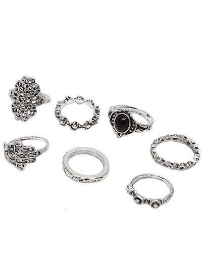 7PCS Vintage Silver Crystal Rings Accessories