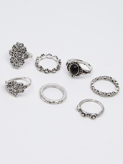 7PCS Vintage Silver Crystal Rings Accessories