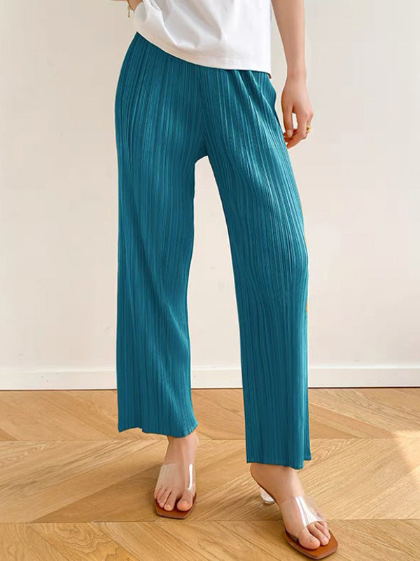 Simple Solid Color Empire Waisted Column Loose Ninth Wide-Leg Pants