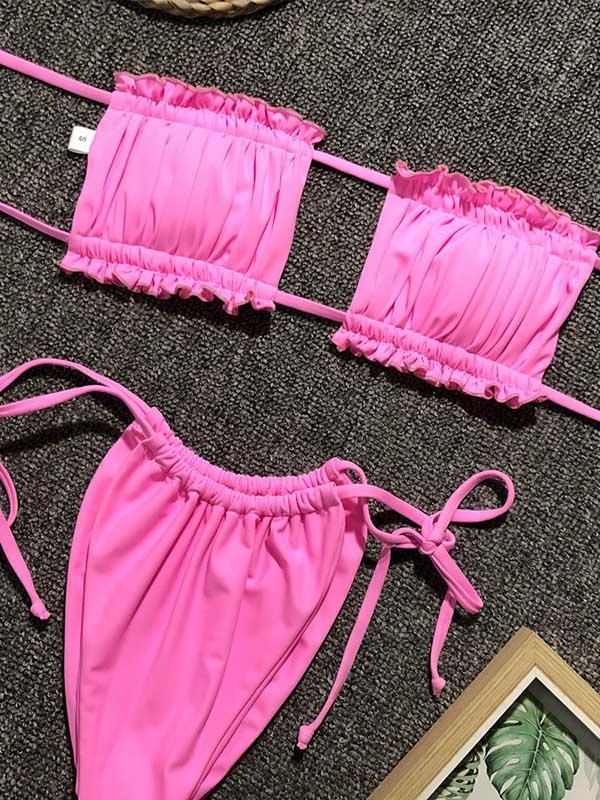 Sexy Fold Hollow Bikini Swimsuit