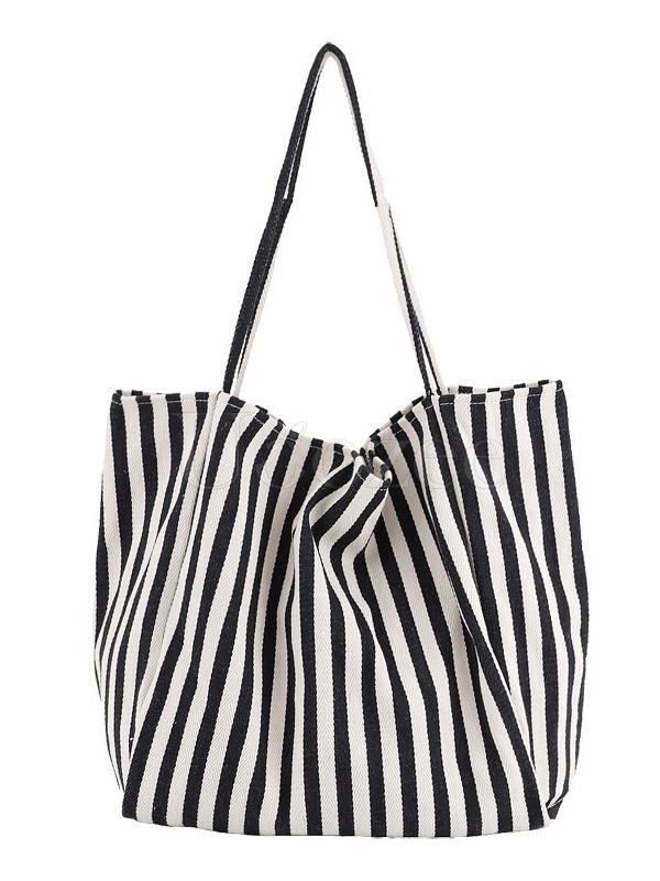 Simple Striped Canvas Shoulder Bag