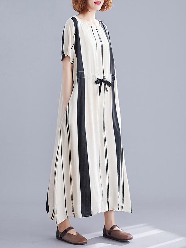 Bow-Knot Striped Loose Long Dress