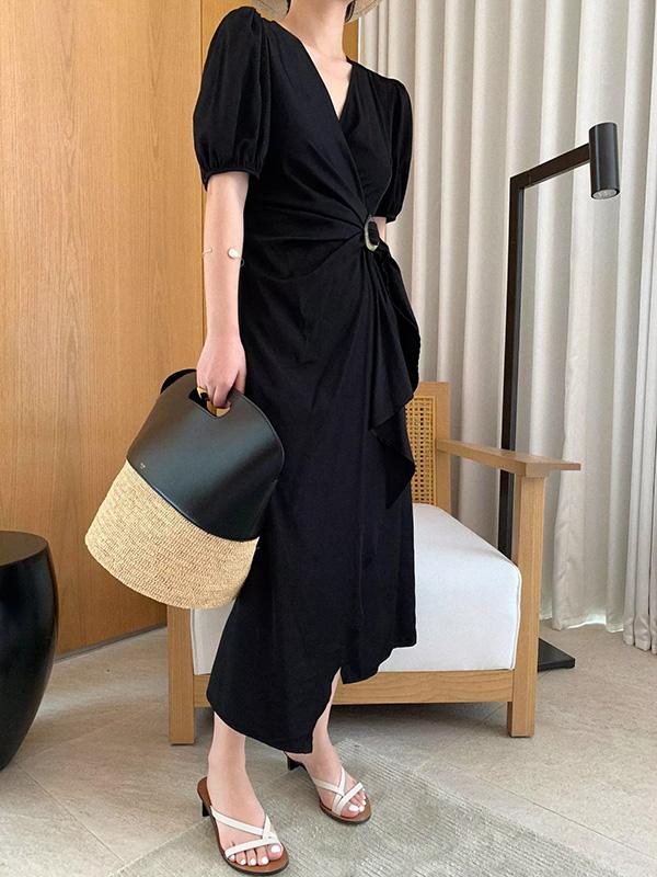 Elegant Puff Sleeve Long Dress