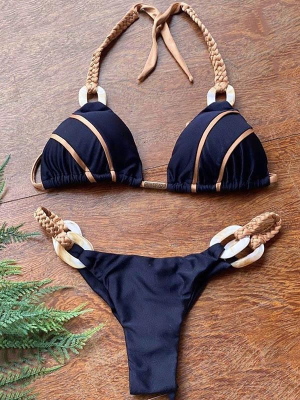 Sexy Braiding Bandage Split Type Bikini Swimsuit