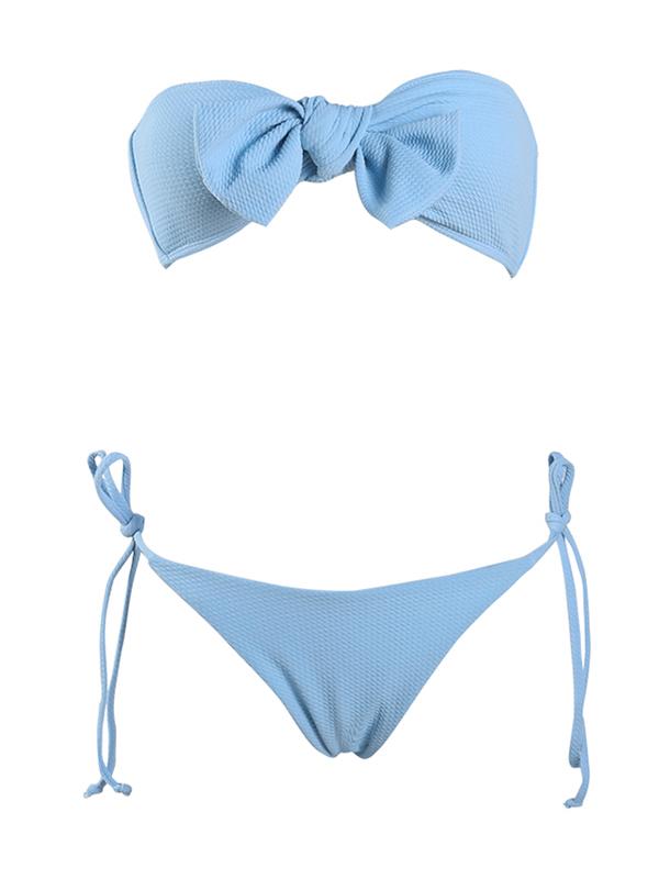 Bow Plain Textured Bikini Set