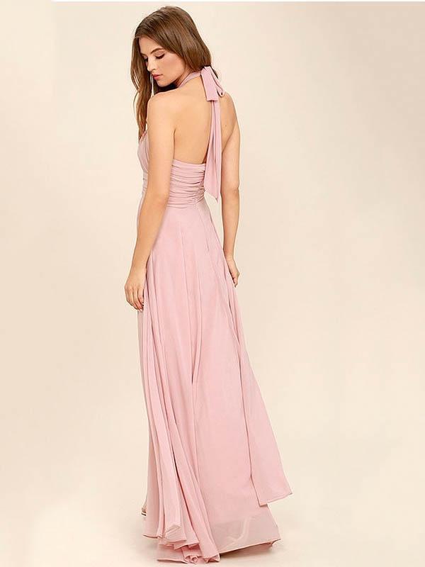 Halterneck Waisted Backless Ruffled Evening Dress