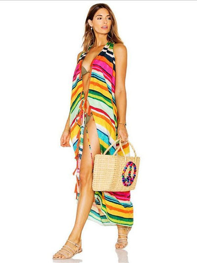 Beautiful Color Stripe Cover-Ups Swimwear