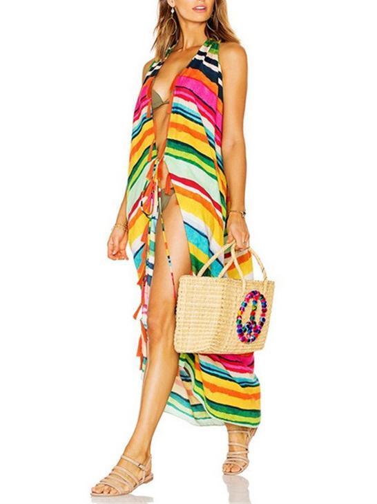 Beautiful Color Stripe Cover-Ups Swimwear