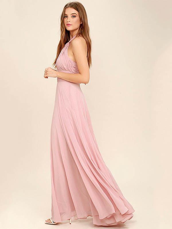 Halterneck Waisted Backless Ruffled Evening Dress