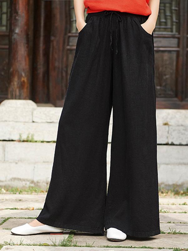 Retro Wide-leg Lace-up Pants