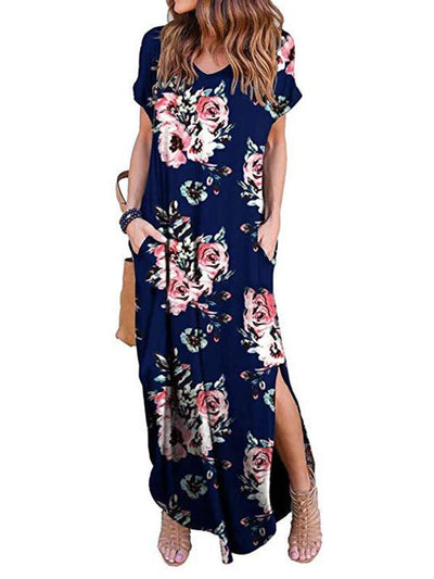 8 Colors Printed Midi Dresses with Side Slit