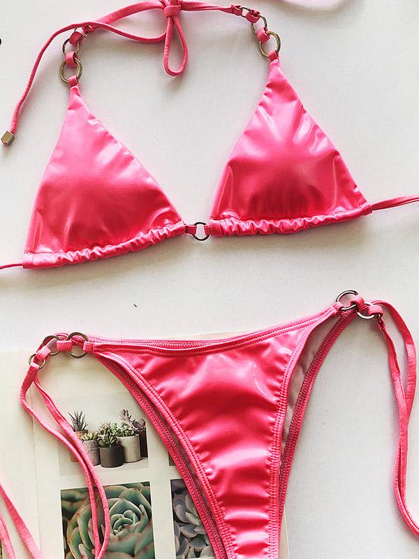 Sexy Triangles Bandage Split Bikini Swimsuit