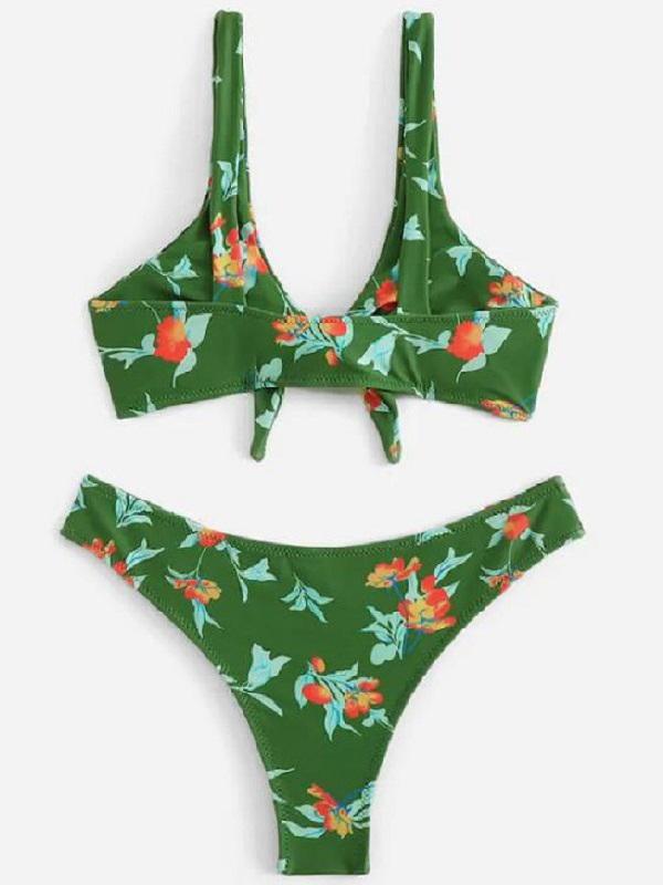 Knotted Printed Bikini Swimsuit