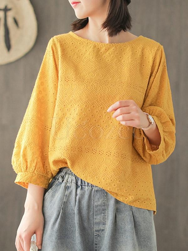 Casual Pure Color Hollow T-shirt