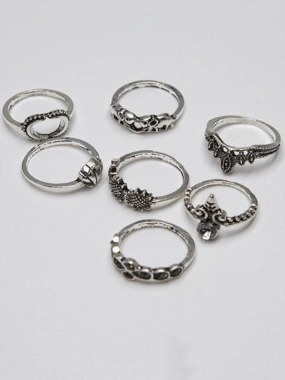 7pcs Fashion Vintage Hollow Rings Accessories