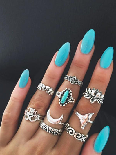 9PCS Turquoise Vintage Rings Accessories