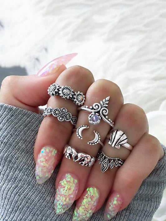 7pcs Fashion Vintage Hollow Rings Accessories