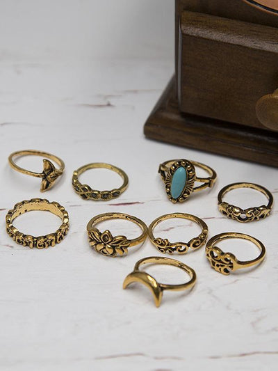 9PCS Turquoise Vintage Rings Accessories