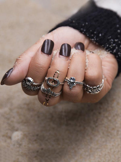 7pcs Fashion Vintage Hollow Rings Accessories