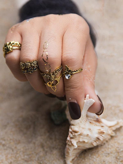 7pcs Fashion Vintage Hollow Rings Accessories