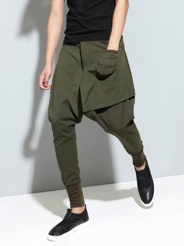 Loose Elasticity Waist False Two Harem Pants